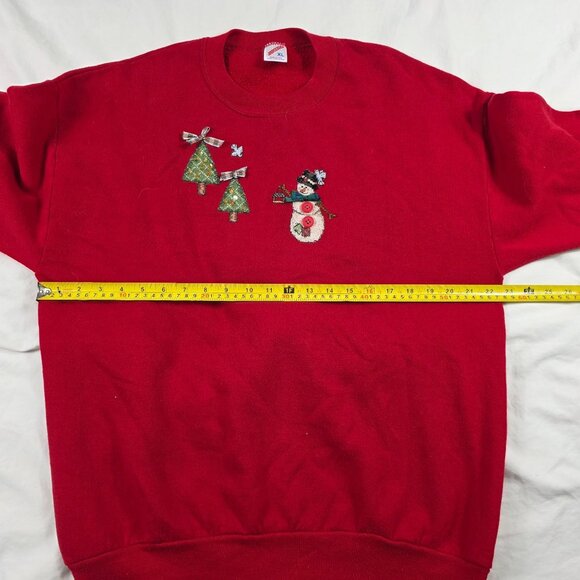 Vintage Jerzees XL Adults Red Snowman Tree Holiday Sweatshirt Christmas Sweater - Picture 6 of 9